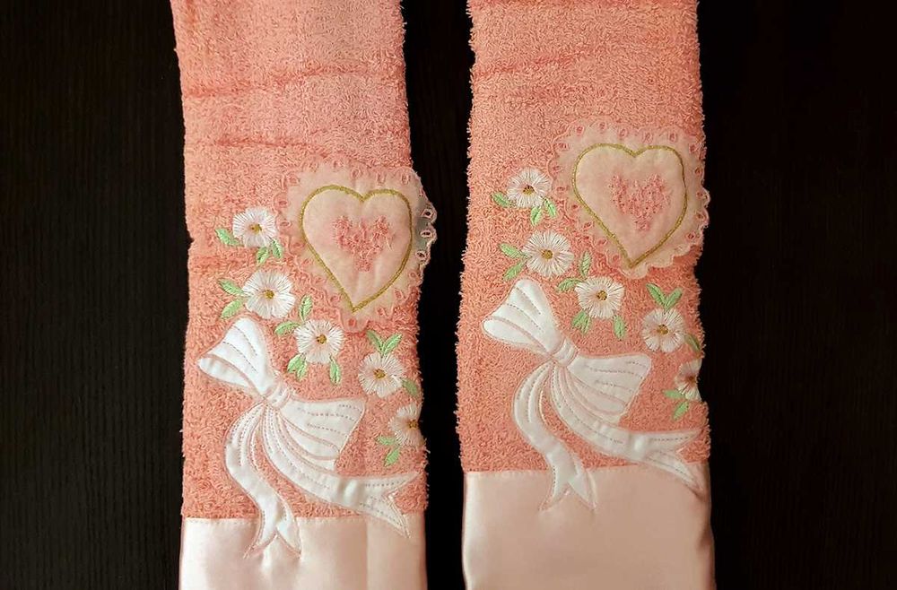 Jogo de toalhas de banho de algodão rosa com bordados (5 peças)