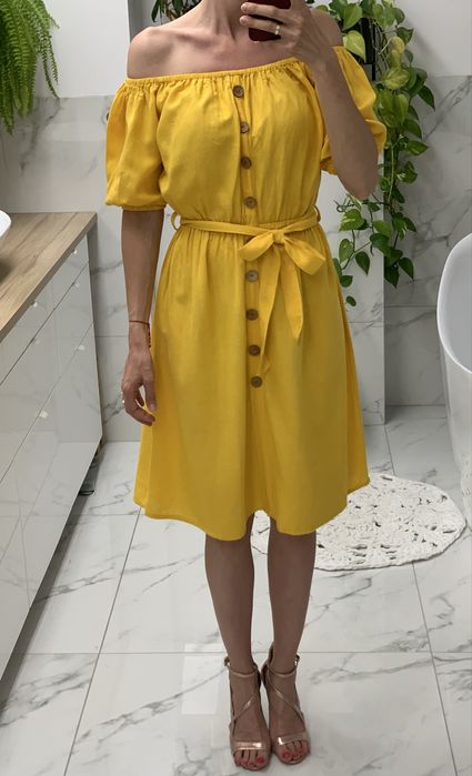 Sukienka zolta boho na lato upaly len bawelna hiszpanka top secret 34