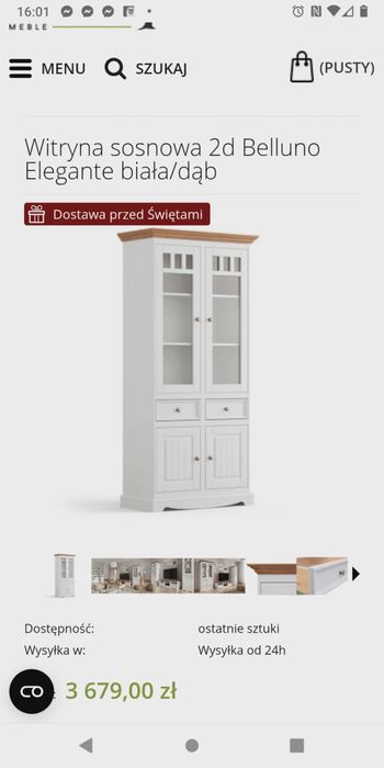 Witryna sosnowa 2d Belluno Elegante biala/dąb