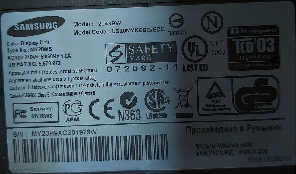 Samsung Syncmaster 2043bw