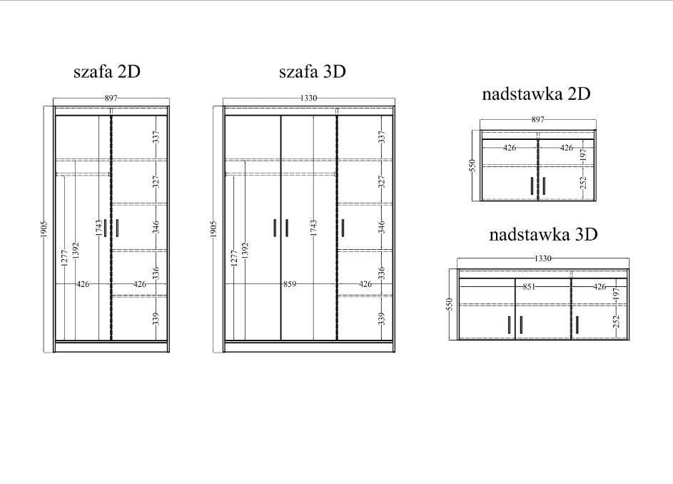 Duża Szafa Garderoba 400cm Nadstawki Biała / SONOMA / LEFKAS