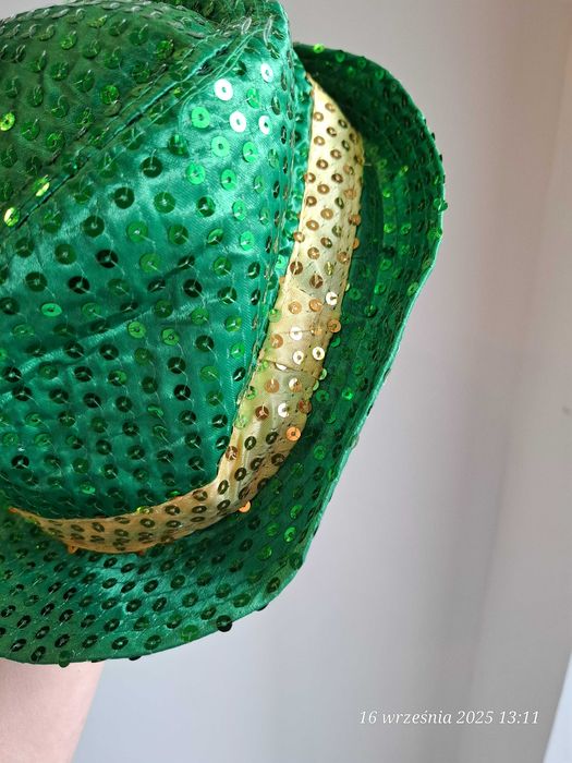 Zielony kapelusz cekinowy fedora, disco, Dzień Św. Patryka, imprezowy