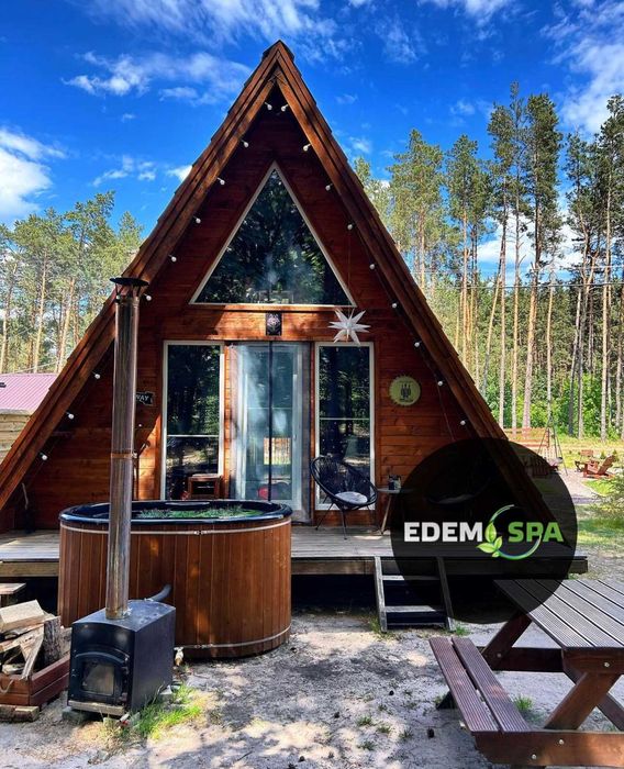 Спа курорт на дровах з гидромасажем. Джакузі. Лазня. Холодна купіль.
