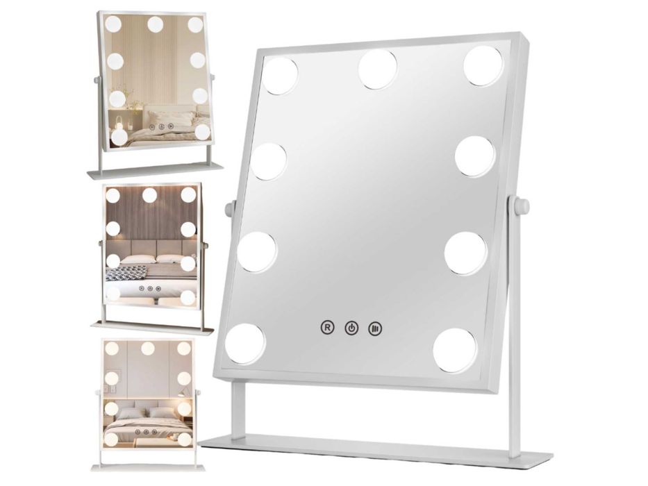 Lustro Hollywood LED do Makijażu Gashio DP331-X 36x30cm 3 Barwy Światła Regulacja Jasności Dotykowe Obrotowe 360 Aluminiowa Rama Toaletka Wizaż NOWE
