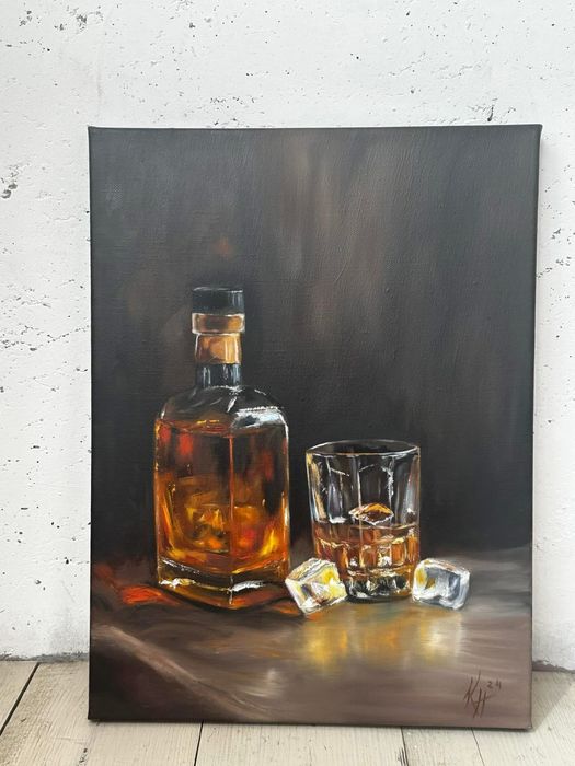Картина олією «Натюрморт з віскі», картина, натюрморт зі стаканом