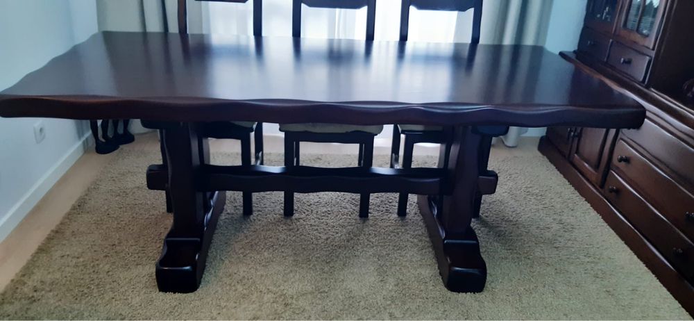 Mobilia sala de jantar madeira Tola mesa 6 cadeiras e móvel