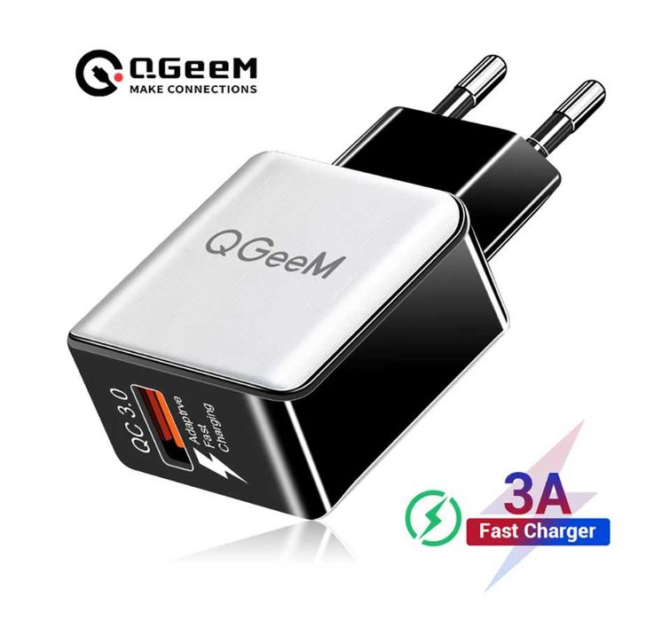 Быстрая зарядка для телефона QGeem 18W USB QC3.0 3A Сетевой адаптер