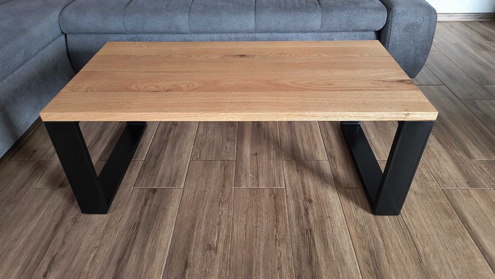 Stolik kawowy loft | lity dąb 25 mm | 100×50 cm | stalowe nogi