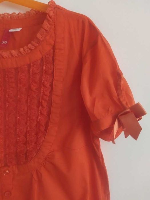 H&M bluzka pomarańczowa z koronką 36 S