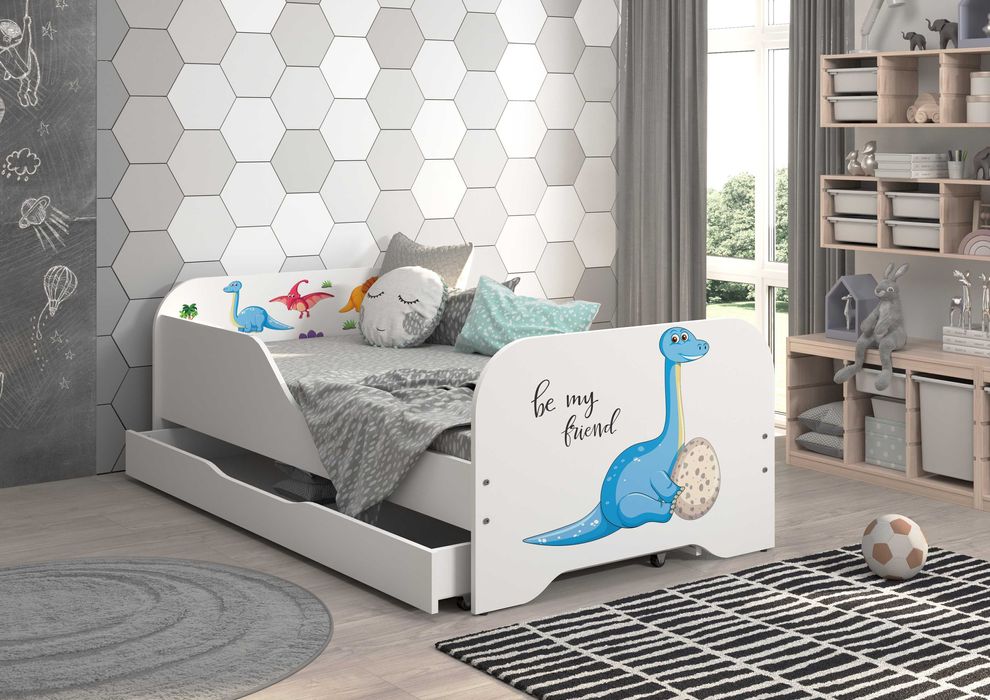 Łóżko MIKI dziecięce 160x70 + materac DINOZAUROWE wzory!