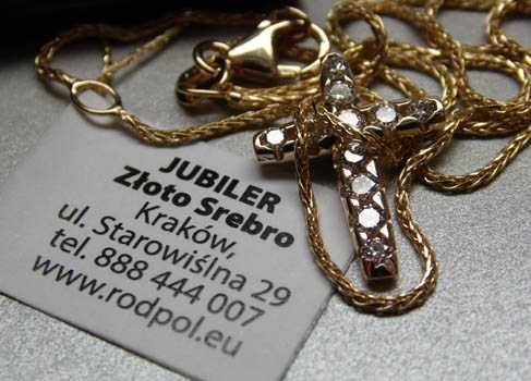 Naszyjnik krzyżyk z diamentami + łańcuszek 47-50 cm. Krzyż 0,46 ct.