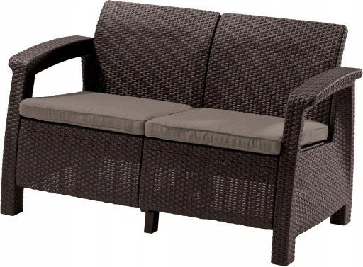 sofa ogrodowa 2 osobowa z poduszkami rattan corfu curver keter brązowa