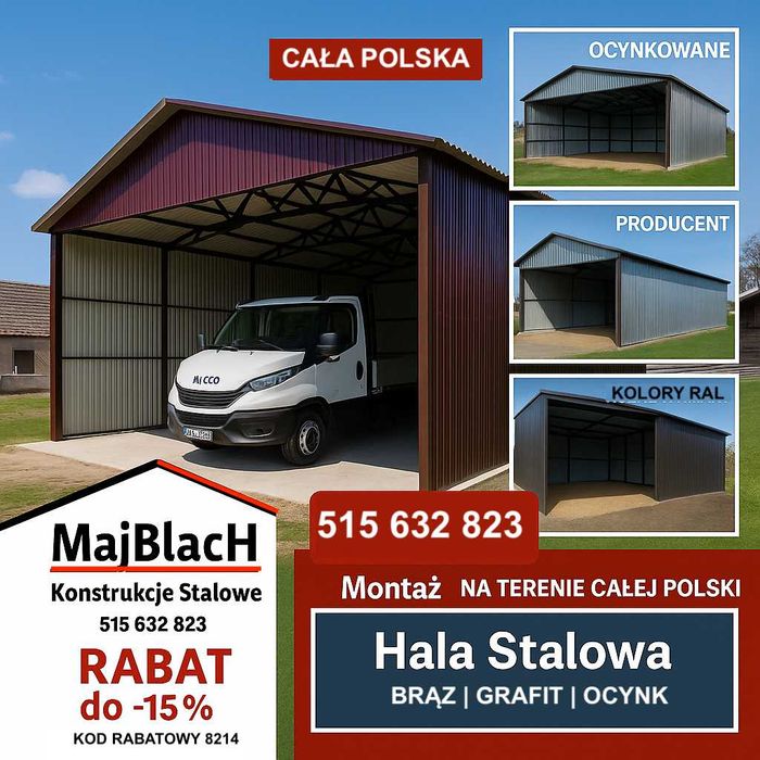 Garaż Blaszany OCYNKOWANY| Montaż Gratis | Wiata | PRODUCENT Maj-Blach