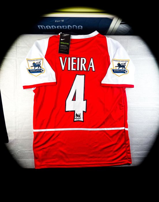 (M) PATRICK VIEIRA 4 ARSENAL 2003/2004 «Nike» Vintage Jersey Nowa Czerwona Biała Domowa Piłkarska Retro Koszulka T-shirt  | PREMIER LEAGUE