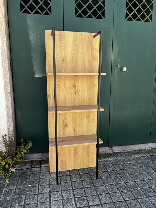 Estante madeira ferro preto estilo nórdico