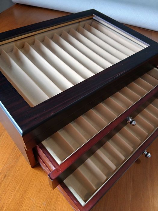 Caixa Madeira 34 Canetas Parker Rotring Waterman Pelikan Omas