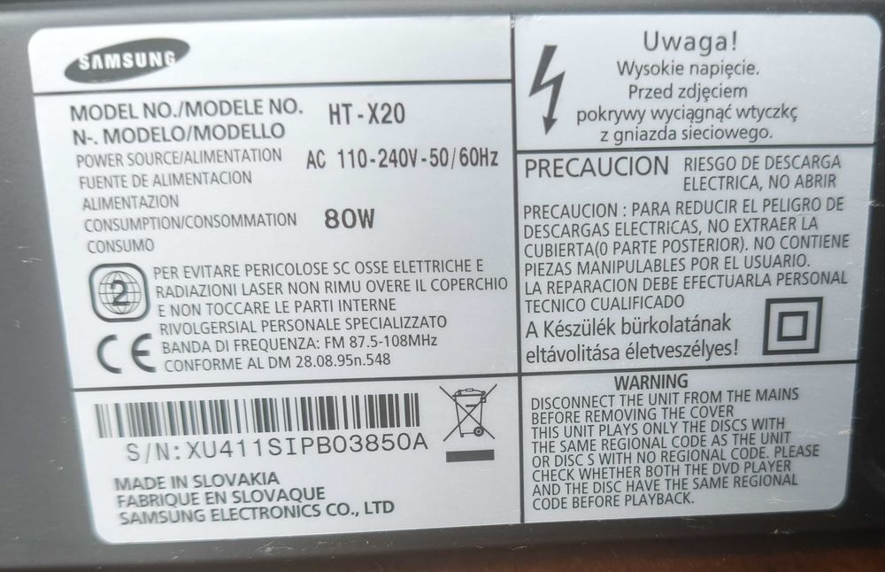 Sprzedam zestaw kina domowego Samsung HT-X20 5.1