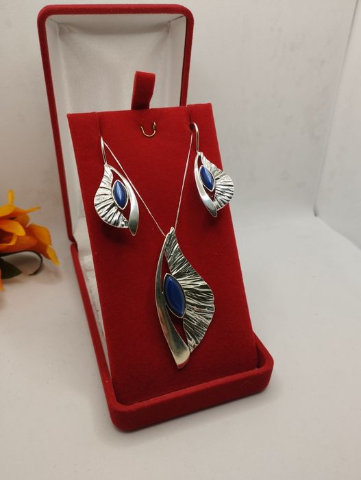 Srebrny komplet z niebieskim oczkiem, próba 925