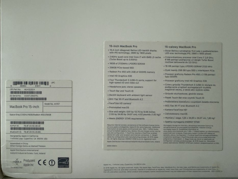 MacBook Pro 15 cali 16GB RAM Apple
