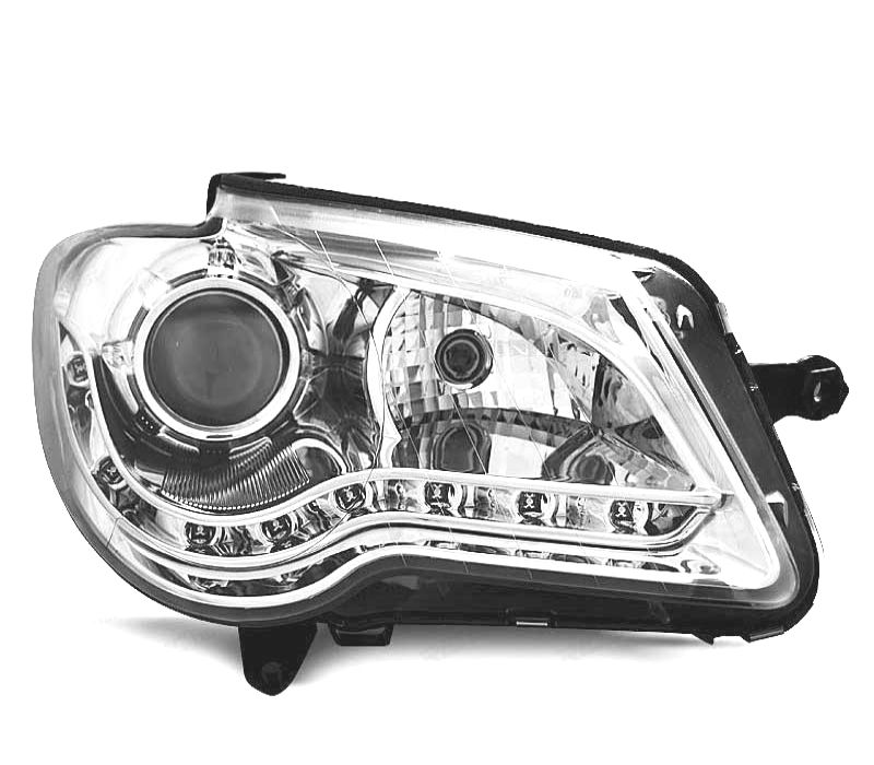 FARÓIS COM LUZ DIURNA LED VOLKSWAGEN VW TOURAN 06-10 FUNDO CROMADO