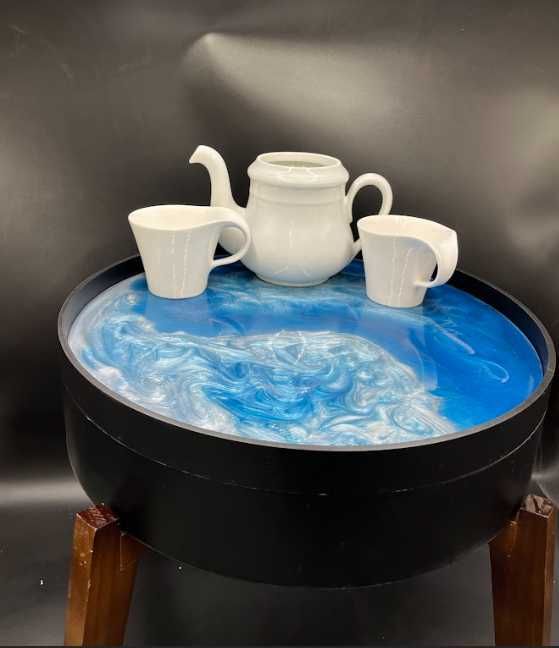 Stolik kawowy drewniany żywica epoksydowa 3w1 OKRĄGŁY 40 CM