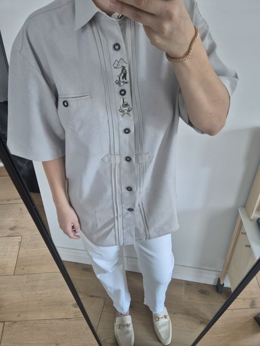 Koszula szara austriacka górska Grey shirt casual basic na guziki unis
