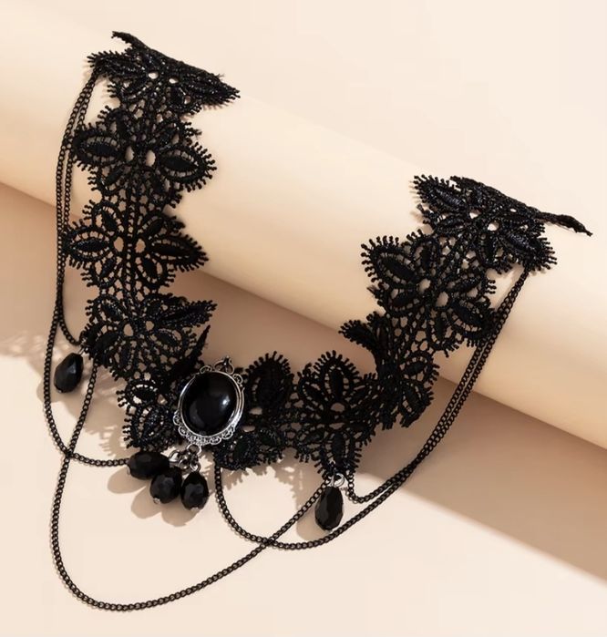 Czarny gotycki naszyjnik z diademem Emo Gothic Steampunk  czarna kolia