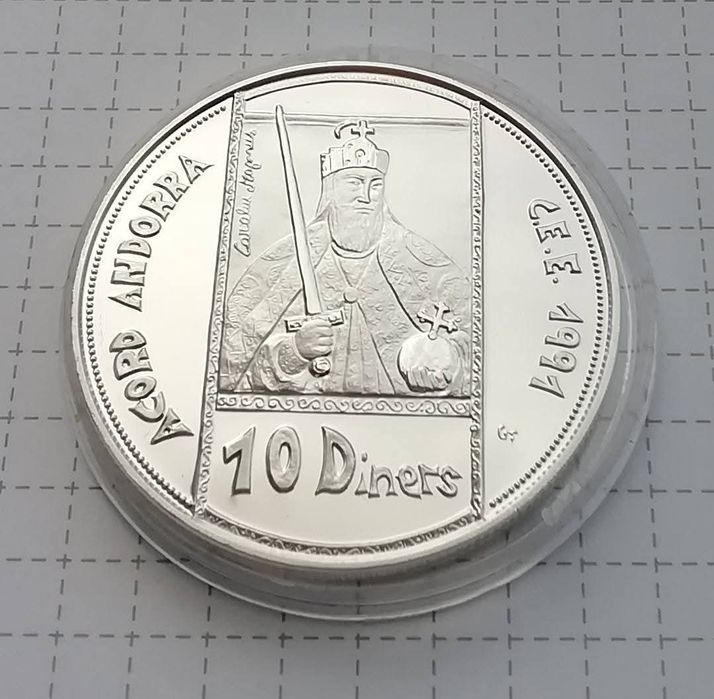 Андорра 10 дінерів 1991р. Митний союз ЄС. Carolus Magnus. СРІБЛО. ПРУФ