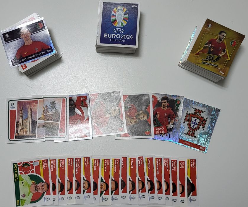 EURO 2024: lote de 500 cromos todos diferentes incluindo todos os 27 cromos de Portugal