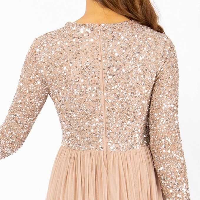 Damska Sukienka Wieczorowa Maxi MAYA DELUXE Cekiny Przygaszony Róż 38