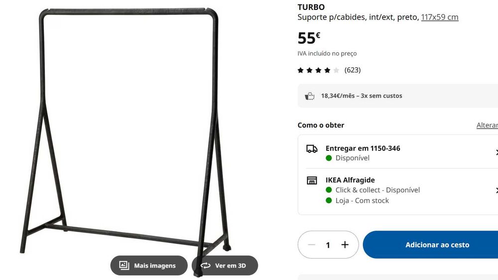 Suporte para cabides IKEA TURBO preto 117x59 cm: como novo!