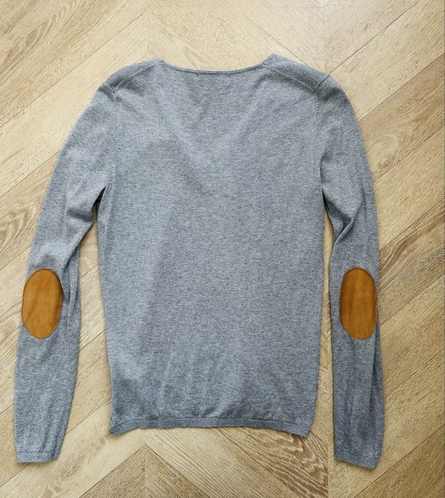 Massimo Dutti szary sweterek jedwab bawełna łaty