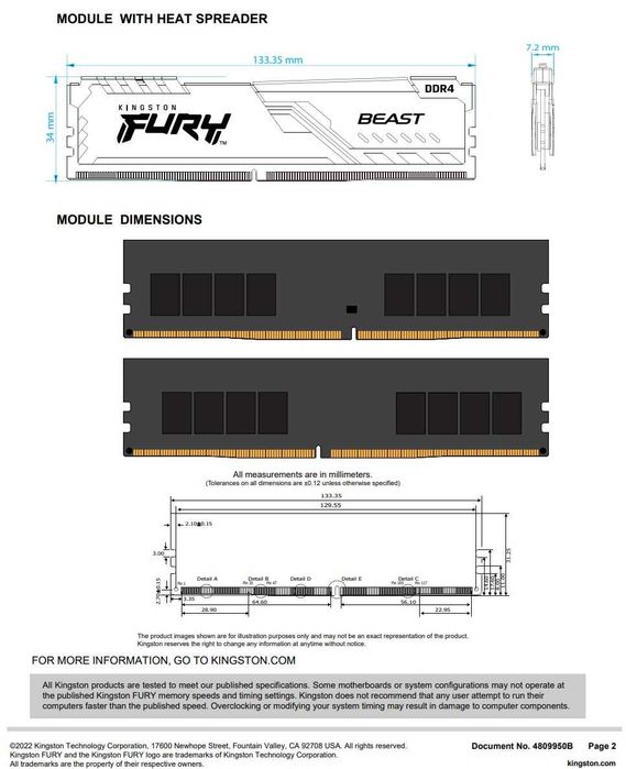 Pamięć RAM Kingston Fury Beast DDR4 64GB (2x32GB)