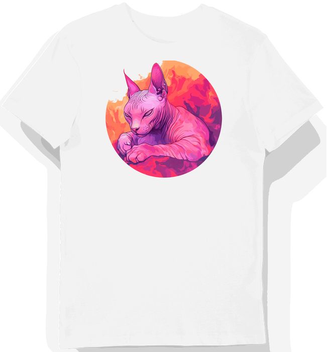Koszulka męska biała z motywem kotów sfinks w różowej mgle XXL