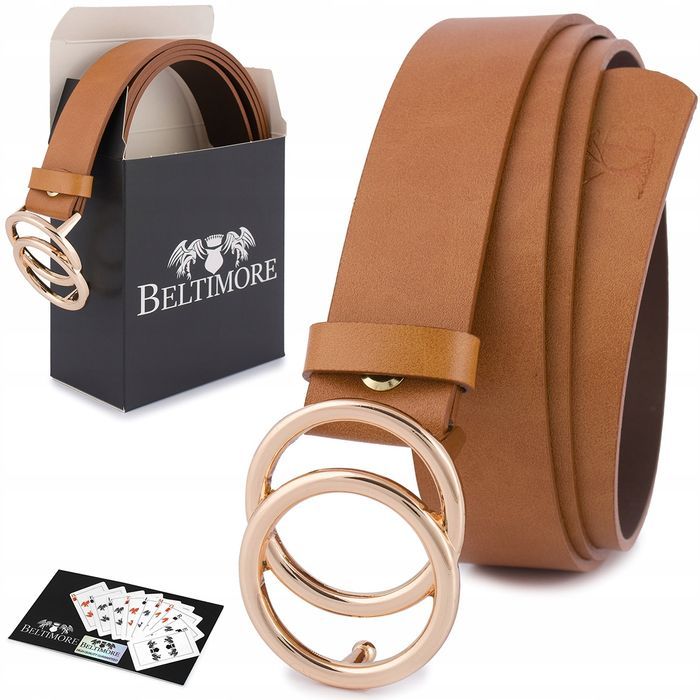 Skórzany pasek damski do spodni sukienki koła klasyczny camel Beltimore brązowy stylowy modny premium 110 prezent dla kobiety żony 100 105 nowy
