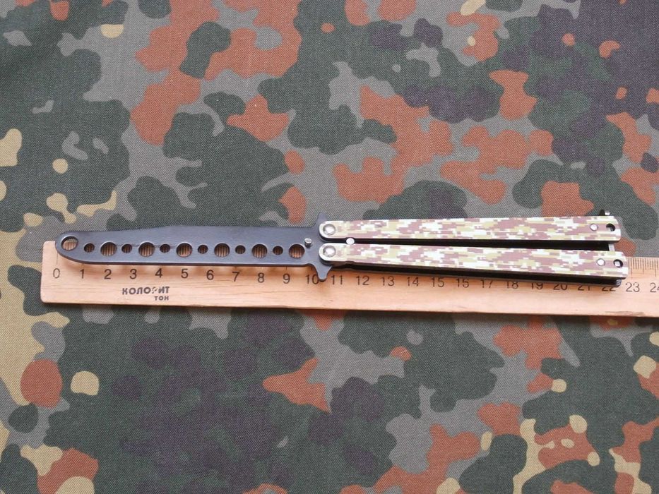 Ніж метелик гребінець Silver Benchmade,тренувальний балісонг Хакі 22см
