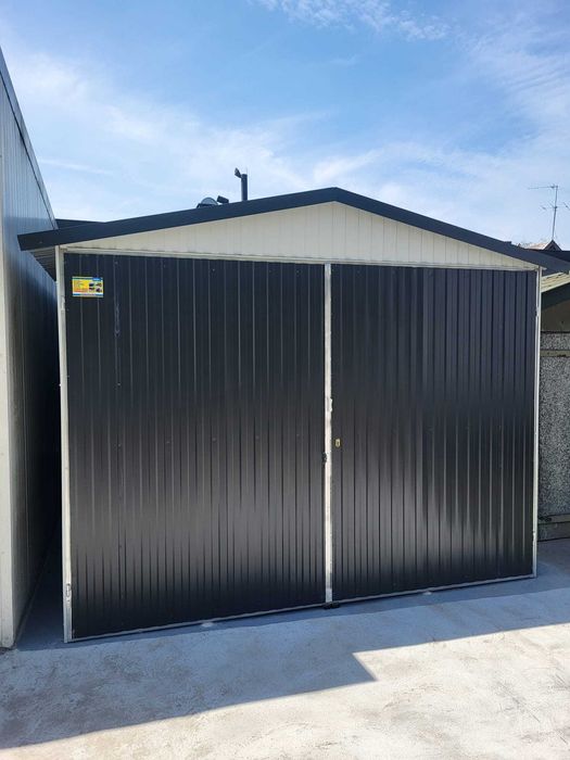 Garaż Blaszany 3x5m Dwuspadowy dach ciemny grafit + Biały