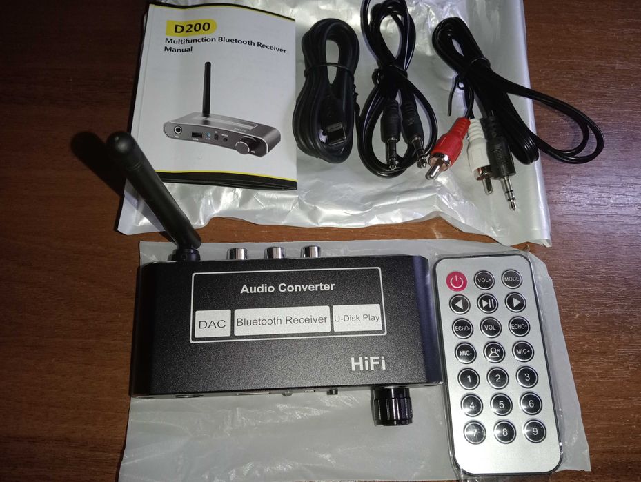 Bluetooth 5.2 Receiver D200  dac, rca, aux, мікрофон, usb