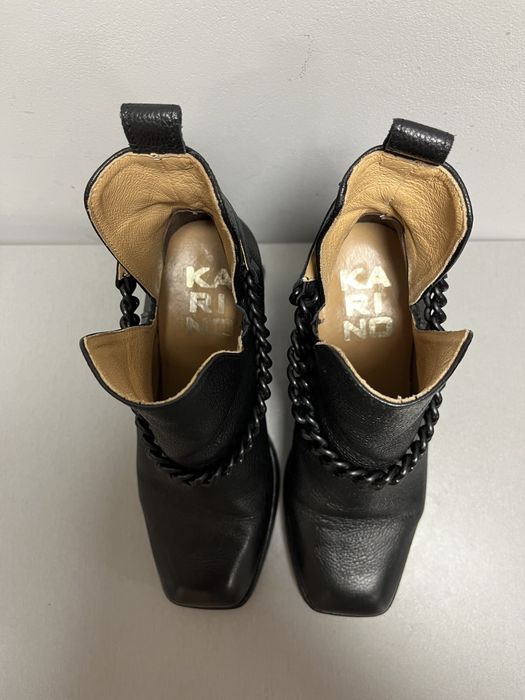 Buty botki na obcasie eleganckie skóra skórzane czarne karino