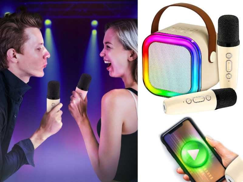 Mikrofon z Głośnikiem Domowe Karaoke 2x Mikrofon 1x Głośnik NOWY