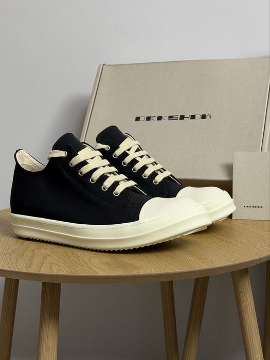 (37-46) Низькі чорні кеди Rick Owens DRKSHDW Ramones Low Black/Milk Geobasket