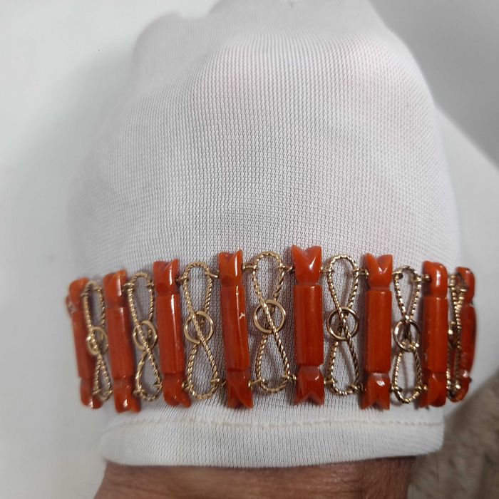 Bransoleta złoto koral ręcznie wykonana