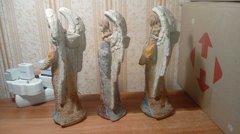 Лот: 3 Штуки - НОВІ Підсвічники Церковні Янголи - Фаянс/Кераміка з США