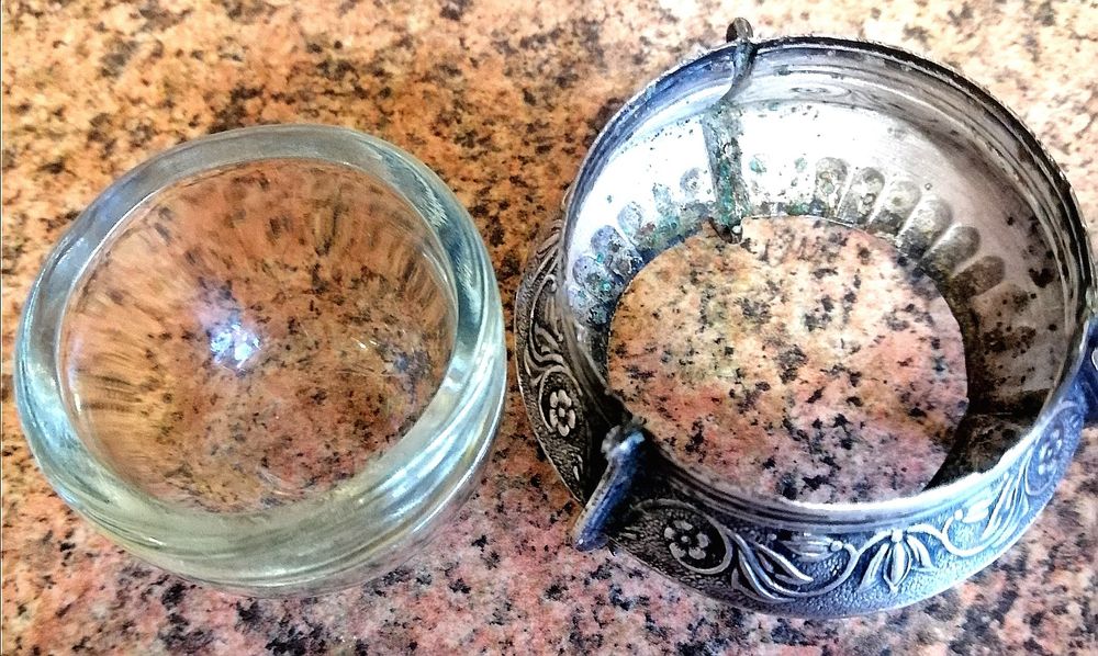 Горчичница с ложечкой. Мельхиор.