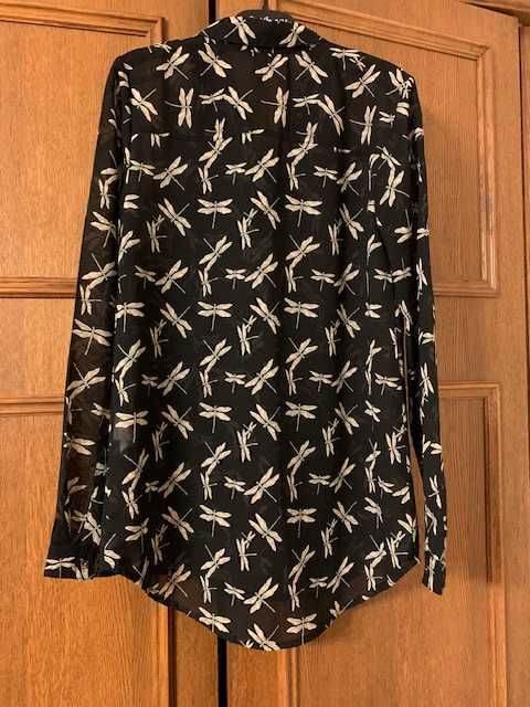 Koszula Reserved 34 czarna w motylki beżowe rozpinana