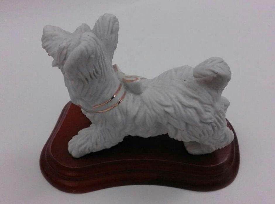 Conjunto 2 cães de loiça, com base de madeira
