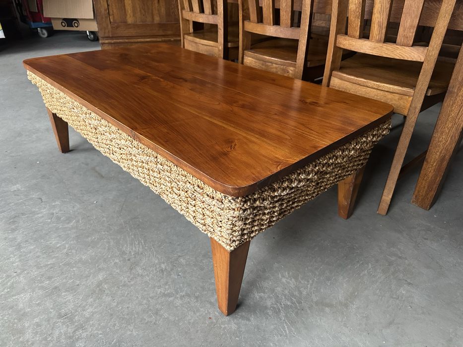 Ława 100% drewno z rattanem 130cm
