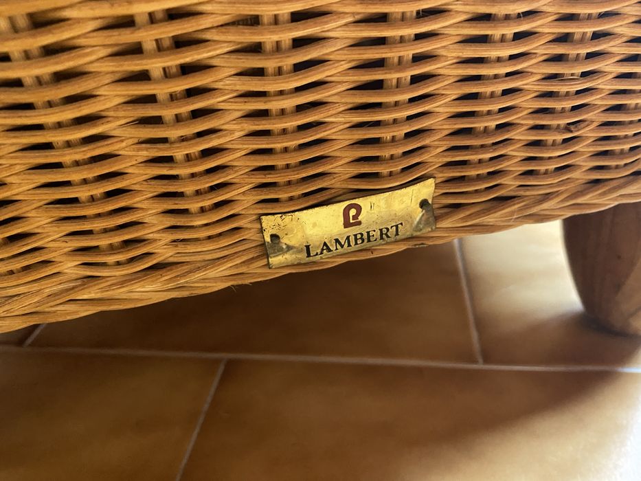 2 Cadeirões LAMBERT – madeira maciça, vime e pele | Design alemão premium