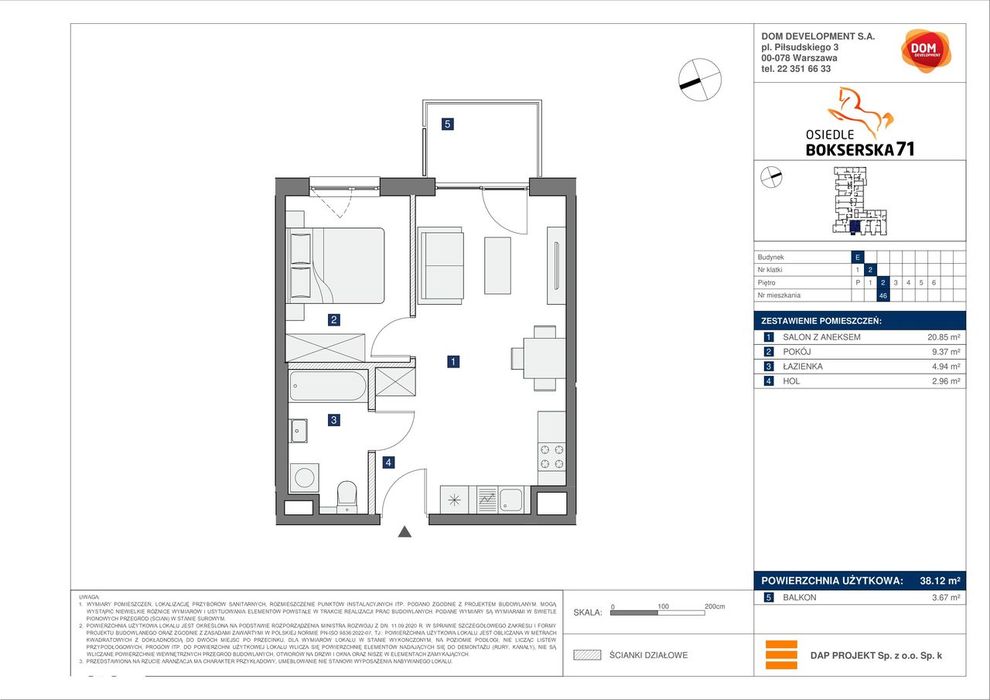 2-pokojowe mieszkanie 38m2 + balkon