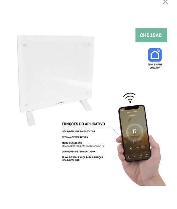 Aquecedor elétrico de luxo com conversor, 1000 W, Wi-Fi